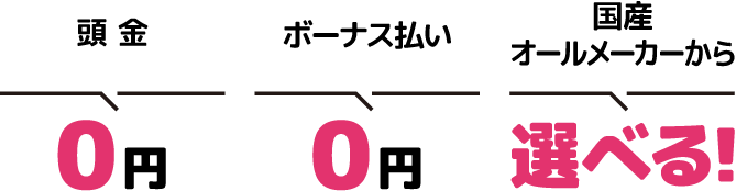 頭金0円　ボーナス払い0円　国産オールメーカーから選べる！